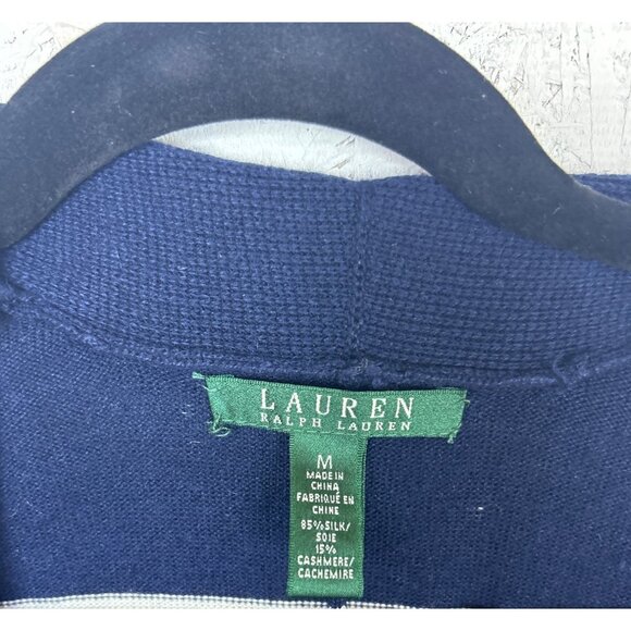 Lauren Ralph Lauren Women's M Navy Striped Silk Cashmere Cardigan Poncho - Picture 9 of 10